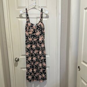 Black and Pink Sleeveless Spaghetti Strap Midi Sundress